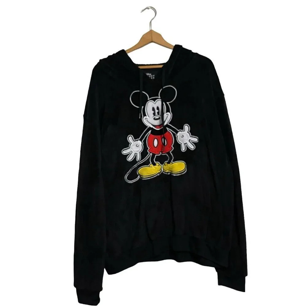 DISNEY Mickey Mouse Women’s Hoodie Size L Black Fleece Long Sleeve Pullover